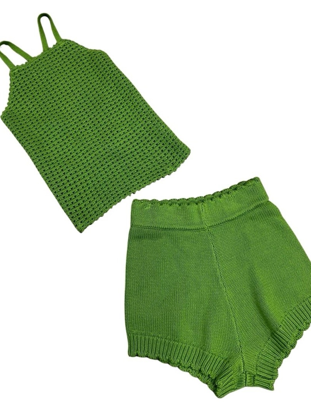 Bright Green Knit Tank and Shorts Set